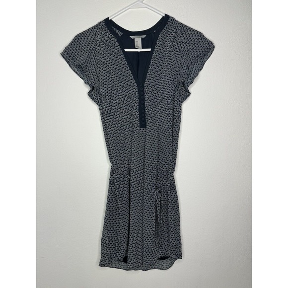 H&M Navy And White Vneck Tie Waist Lined Midi Dress With Flutter Sleeves Size 2 - Picture 1 of 16
